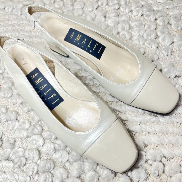 Women's AMALFI ITALY Size 5 Vintage Square Toe Ivory Close Toe Heel Shoe - Picture 16 of 16